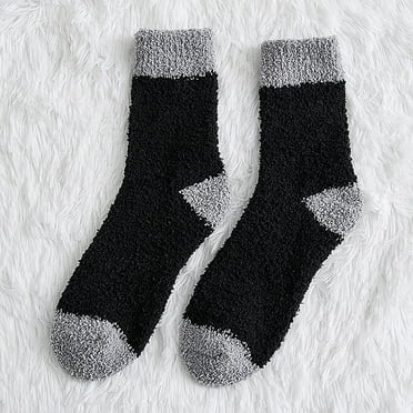 Hamky Crew Socks for Women,Fuzzy Socks,Winter Men Coral Fleece Socks Middle Tube Sleeping Home Solid Stocking,Ankle Socks,Running Socks Black