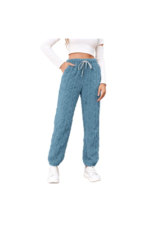 Lounge Pants Women Casual Pants for Women Women's Solid Color Plush Pajamas Soft Wool Warm Trousers Winter Comfort Plush Slacks Thermal Leggings for Women Work Pants Women Blue XL