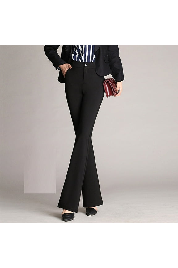 Plus Size Pants Flare Pants for Women Women Pockets High Waist Solid Straight Leg Pants Long Trousers Flared Pants Lounge Pants Women Jeans for Women Trendy Black XXL