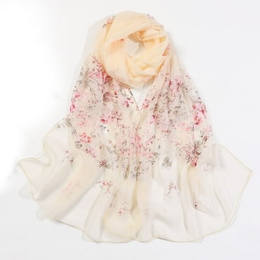 Hamky Scarf for Women,Scarves,Scarfs For Women Lightweight Print Floral Pattern Scarf Shawl Fashion Scarves Sunscreen Shawls And Wraps For Spring,Silk Scarf,Satin Scarf Beige