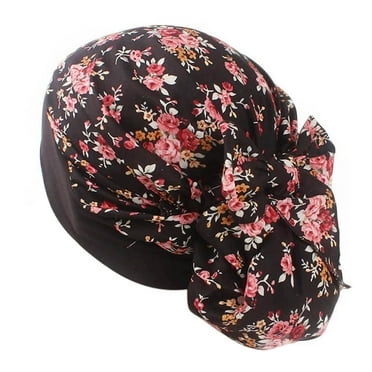 Hamky Sun Hats,Visor Hats,Women Print Muslim Hat Stretch Retro Turban Hat Head Wrap Cap,Wide Brim Hats,Beanie Black