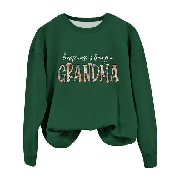 Hamky Sweatshirt for Women Graphic Hoodies Grandma Sweatshirt For Women Fall Crew Neck Sweatshirts No Hood Happiness Is A Grandma Womens Pullover Sweatshirt Blazer AG L