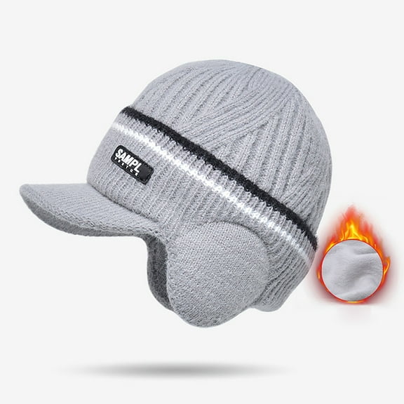 Hamky Trucker Hat,Baseball Cap,Men Winter Hat Fleece Lined Cuff Knit Hats With Visor Warm Earflaps Ski Cap,Golf Hat,Wide Brim Hats Grey
