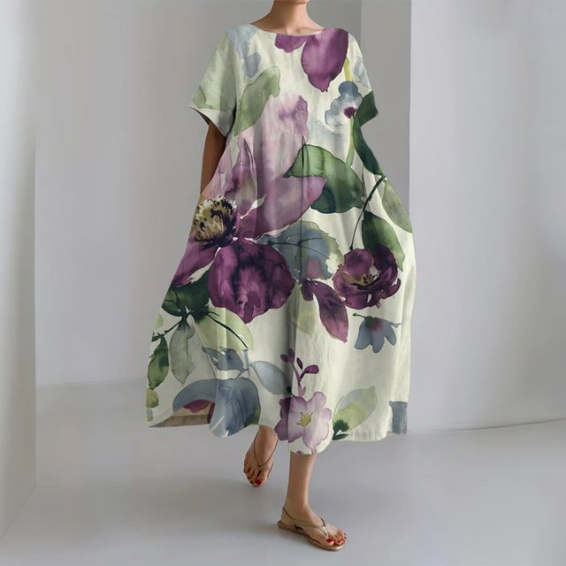 Hamky Tshirt Dress Maxi Dress Short Sleeve Dress Women's Retro