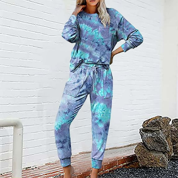 Hamky Womens Pajama Sets,Pajama Sets for Women 2 Piece,Sets For Women 2 Jogger Pajama Long Sleeve Pants Loungewear Sweatsuits Casual Matching Outfits,Pj Sets,Women's Sleepwear Dark blue XL