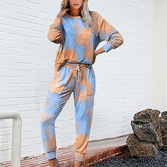 Hamky Womens Pajama Sets,Pajama Sets for Women 2 Piece,Sets For Women 2 Jogger Pajama Long Sleeve Pants Loungewear Sweatsuits Casual Matching Outfits,Pj Sets,Women's Sleepwear Orange XXL
