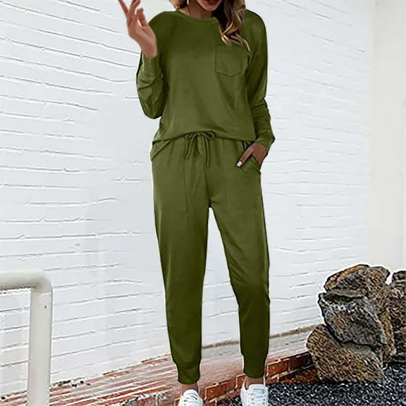 Hamky Womens Pajama Sets,Pajama Sets for Women 2 Piece,Sets For Women 2 Jogger Pajama Long Sleeve Pants Loungewear Sweatsuits Casual Matching Outfits,Pj Sets,Women's Sleepwear Green L