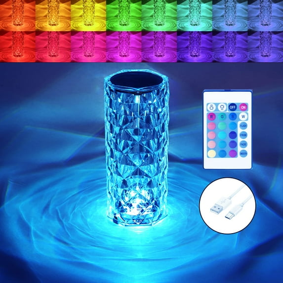 Hamlat LED Crystal Table Lamp 16 Color Changing RGB Diamond Touch Night Lamp, Bedroom Living Room Party Dinner Decoration Creative Lamp (8.7 Inch, Remote Control and Touch)