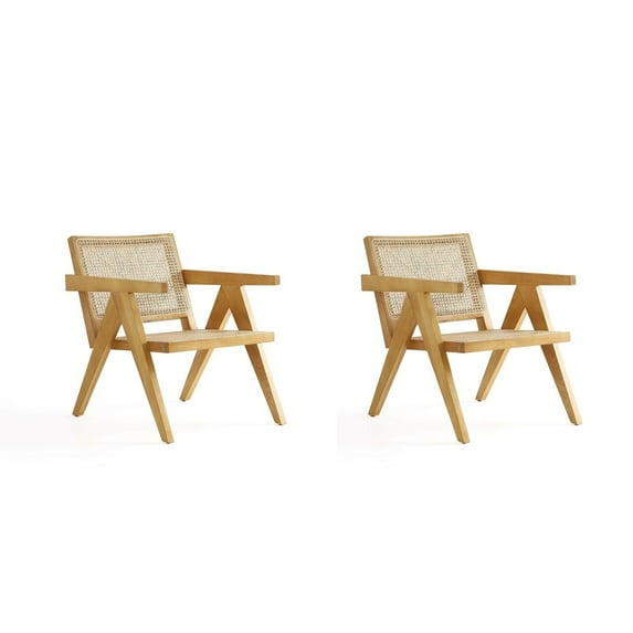 Manhattan Comfort Hamlet Wood Accent Chair in Natural (Set of 2)