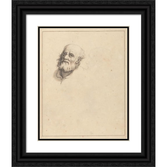 Hamlet Winstanley 20x24 Black Ornate Framed Double Matted Museum Art Print Titled: Sketches of Heads of Bearded Men (Between 1715 and 1720)