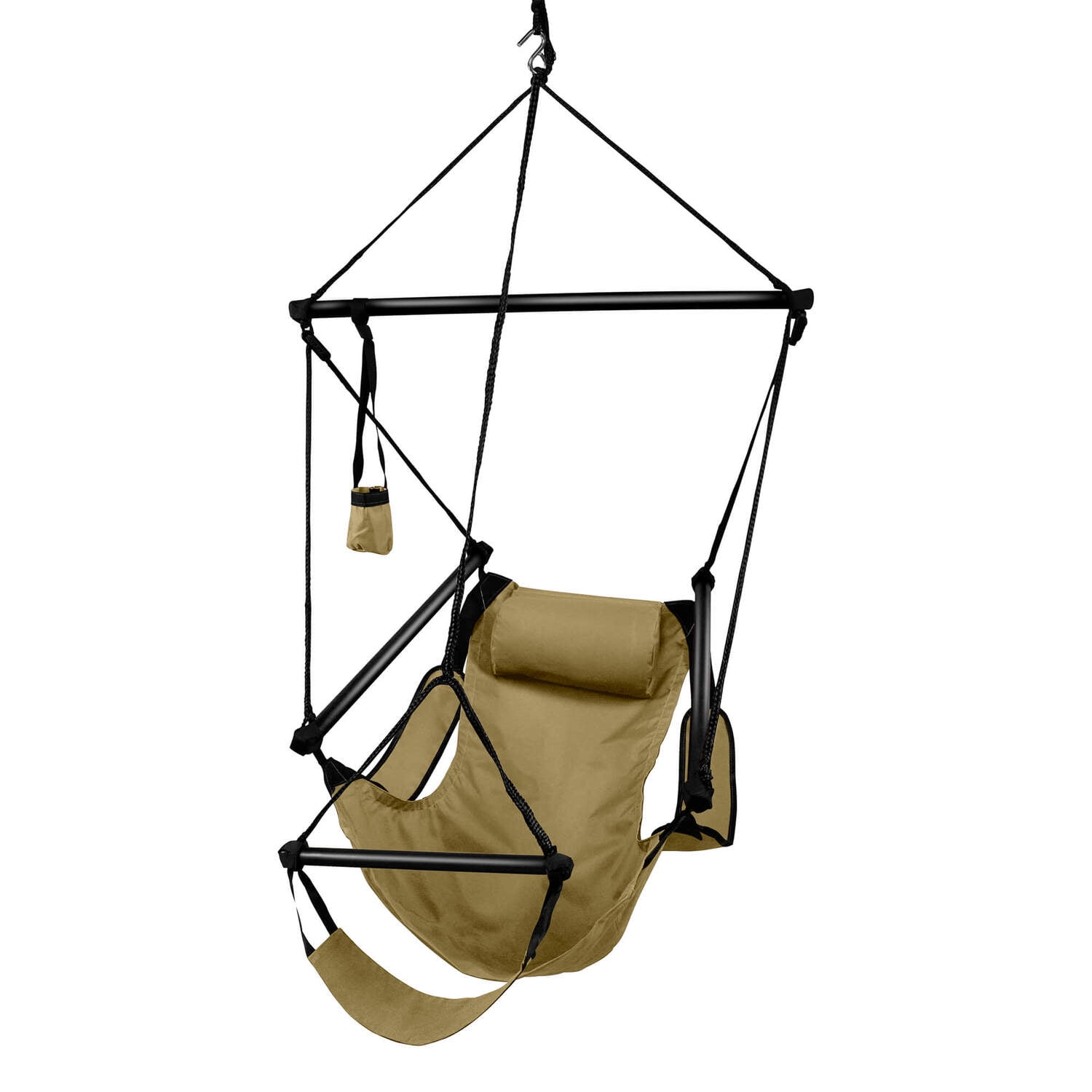 Tan Zero Gravity Hanging Chair with Cushions and Aluminum Frame