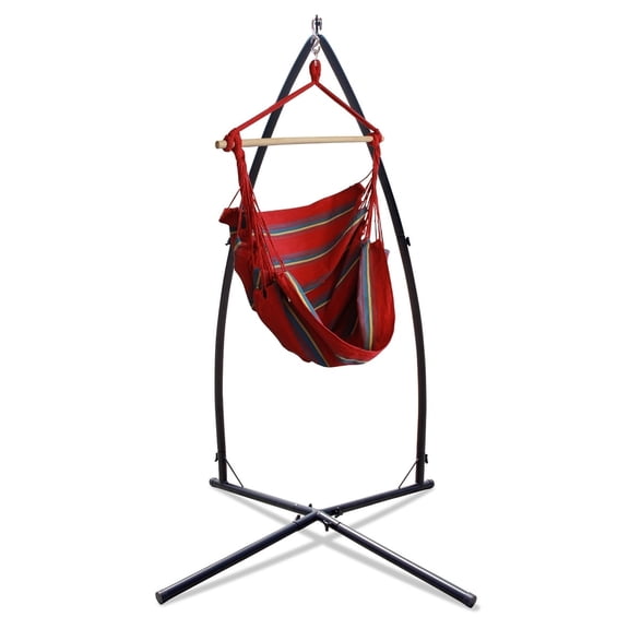 Hammaka  Summit Stand with Woven Fabric Chair Combo Red