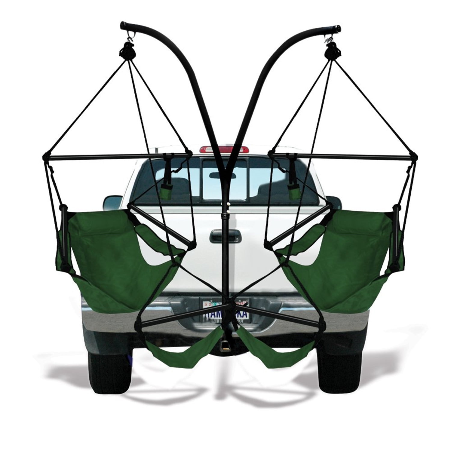 Aluminum Dowel Trailer Hitch Stand and Dual Hammaka Chairs in Natural Tan
