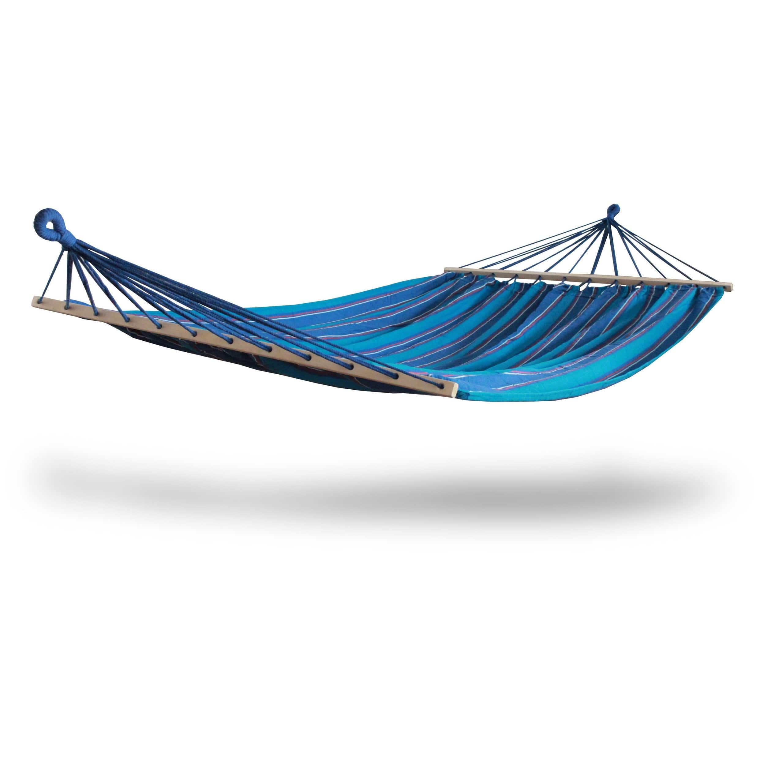 Classic Blue Cotton Polyester Blend Hammock with Hardwood Spreader Bars