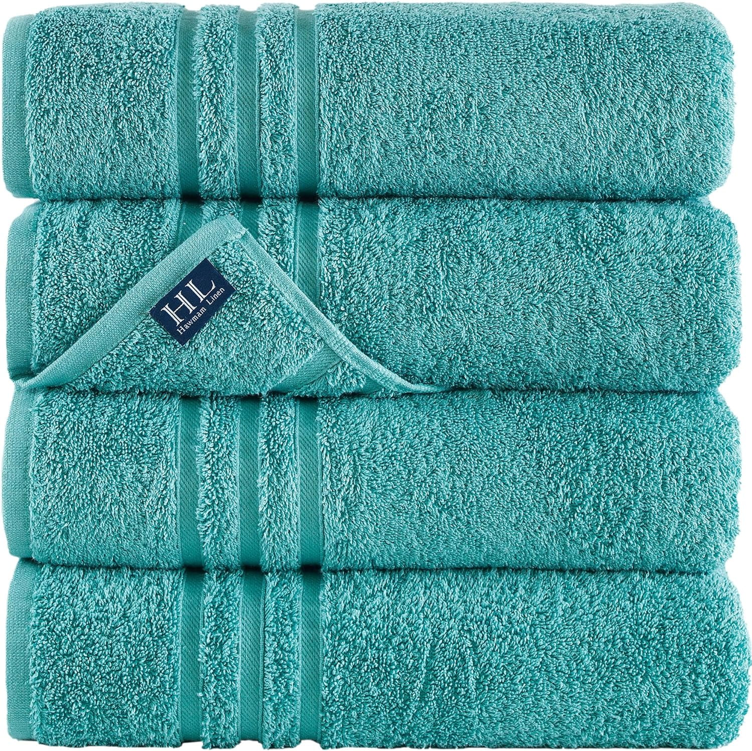 Hammam Linen 4 Piece Bath Towels Set - Water Green - Perfect for Daily Use