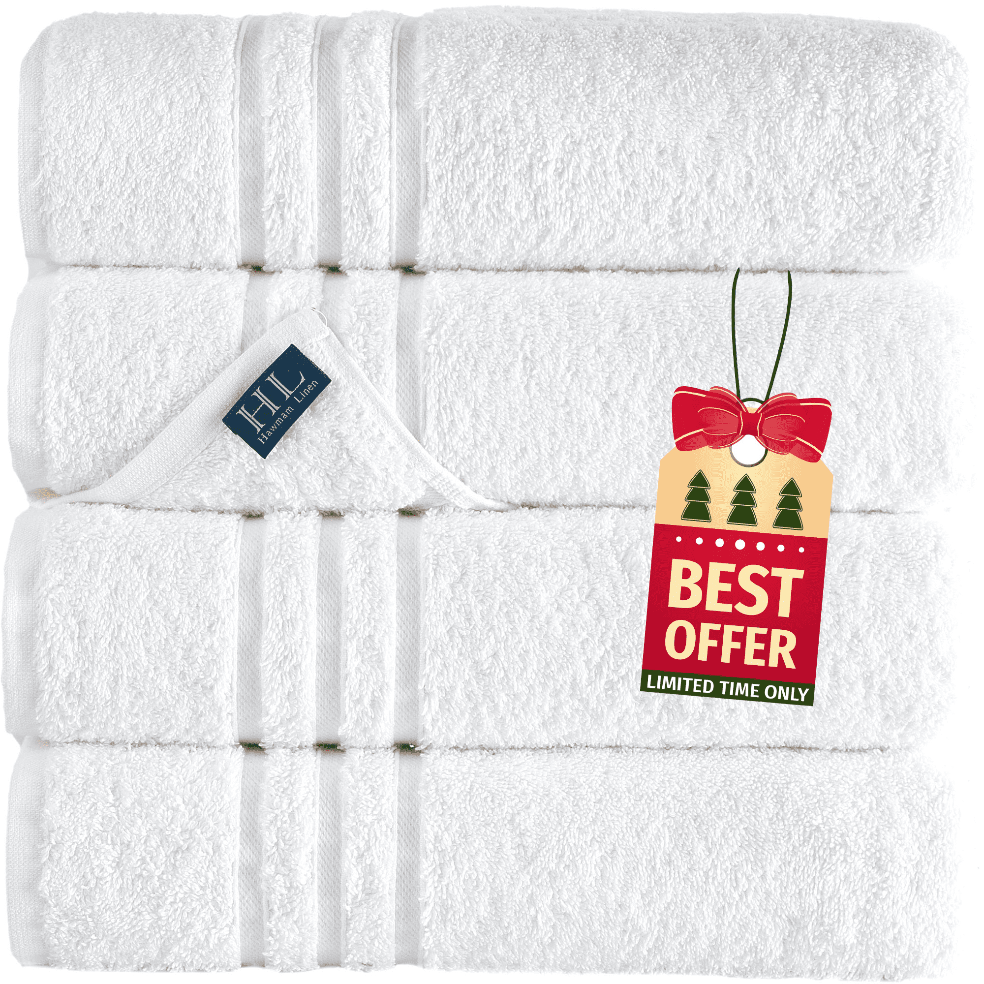 Hammam Linen 4 Piece Bath Towels Set - White - Perfect for Daily Use