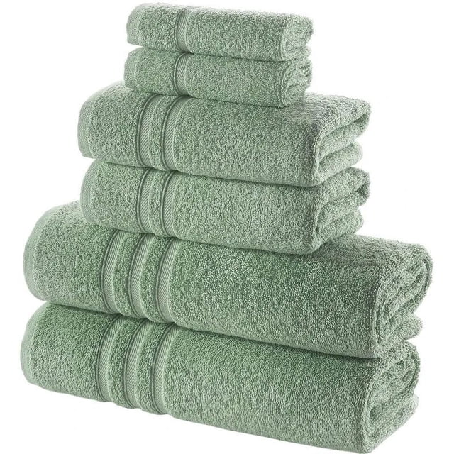 Hammam Linen Green Bath Towels Set 6-Piece Original Turkish Cotton Soft ...