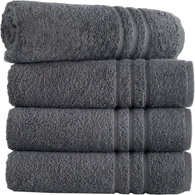 Hammam Linen Grey Bath Towels 4 Pieces Luxurious Turkish Cotton Bath