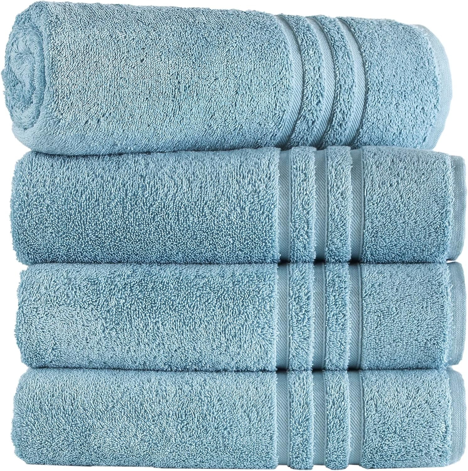Hammam Linen Light Blue Bath Towels 4 Pieces Luxurious Turkish Cotton