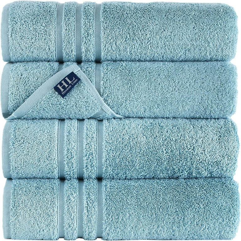 Hammam Linen Light Blue Hand Towels Set of 4 – Luxury Cotton Hand Towels  for Bathroom – Soft Quick Dry Towels 