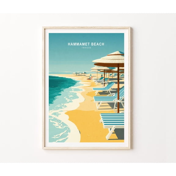 Hammamet Beach Tunisia Travel Wall Art, Unframed Paper Poster 8x10in