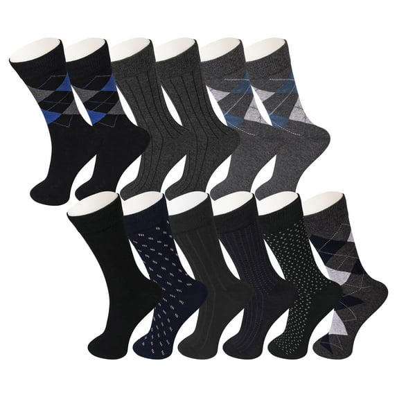 Hammer Anvil 12 Pack Mens Dress Socks Cotton Crew Socks Argyle Pattern Solid Set