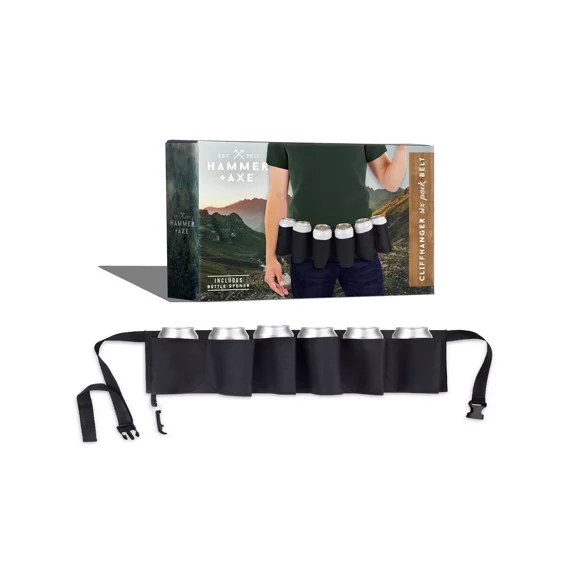 Hammer + Axe Cliffhanger Six Pack Belt Caddy (Holds 6 Cans or Bottles) Includes Opener