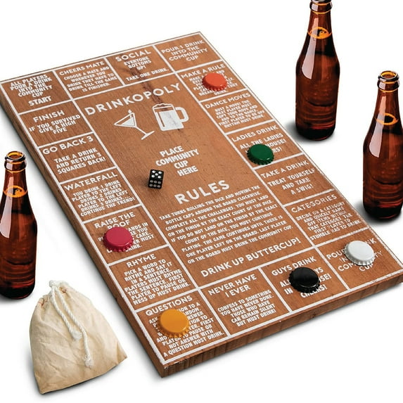 Hammer + Axe™ Drinkopoly Game for Adults, Fun Drinking Games for Bars and Parties, Vintage Game Board Design in Wood, Amazing Look in Bar or Man Cave, Perfect Icebreaker, Get the Party Started Right