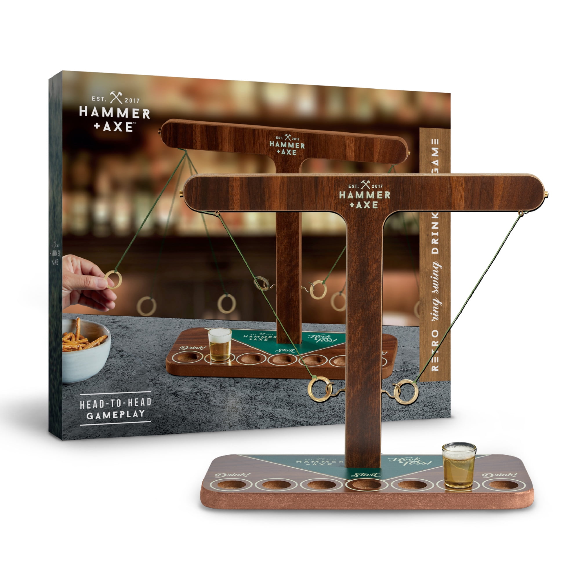 Hammer + Axe™ Wood Sinking Ships Board Game with Classic Fun for 2 Players,  237-pieces, Dark Wood, Age 14+ 