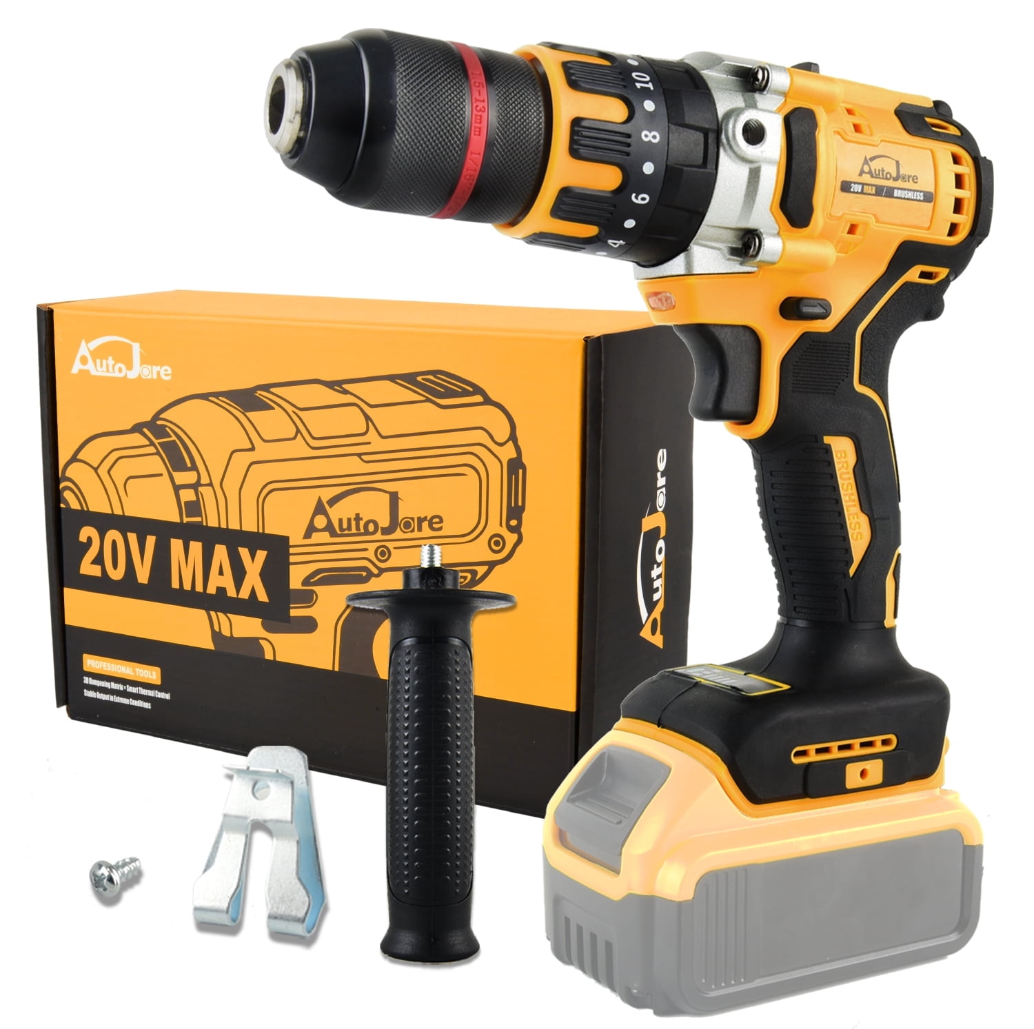 Hammer Drill Compatible with Dewalt 20V Max Battery (No Battery) Cordless Drill/Driver with Brushless Motor, 1/2" Keyless Metal Chuck,for Drilling Brick Wall, Metal, Wood, Screws (Yellow)
