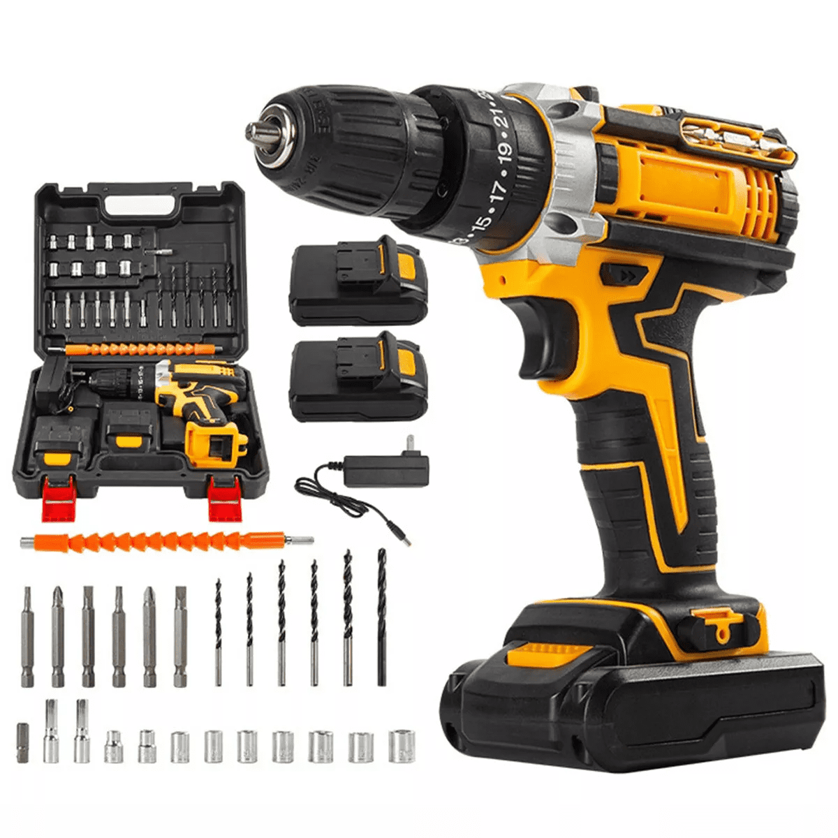 Hammer Drill Cordless Brushless Impact Driver Combo Kit With 2 Battery ...