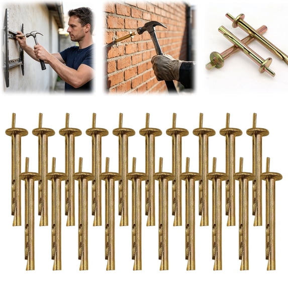 Hammer Drive Expansion Nails - Concrete Fasteners Kit for Wall Mounting - Heavy Duty Steel