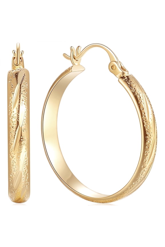 14K Gold Hoop Earrings for Women Textured Gold Filled Hoop Earrings, Classic Gold Earrings Lightweight Womens Gold Jewelry 25mm