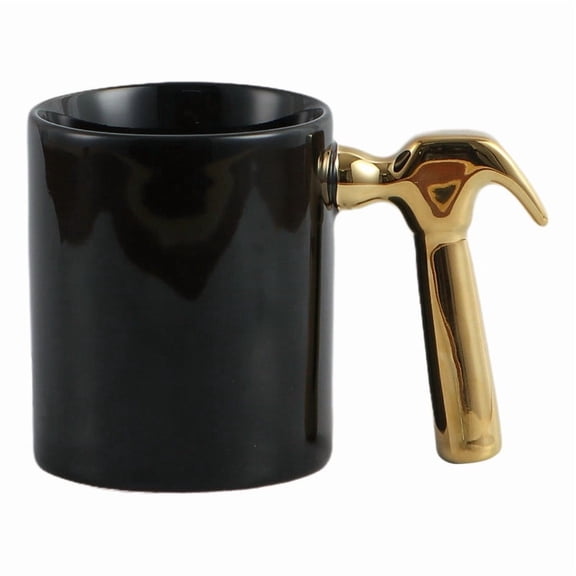 Hammer Handle Coffee Mug,4inch 350ml Handle Ceramic Mug - Electroplated Gold Coffee Mug,Fairly Odd Novelties - Fun Arts Crafts Tea Cup Gift For Home Office Kitchen Gift Giving.(Gold)