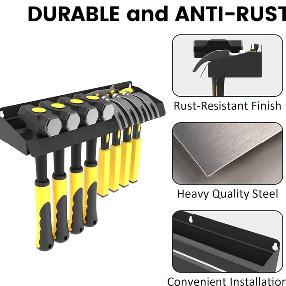 Hammer Holder, Wall Mount Storage Rack Organizer for Workshop, Shed, Garage, Home, Fit Most of Hammer or Small Tools