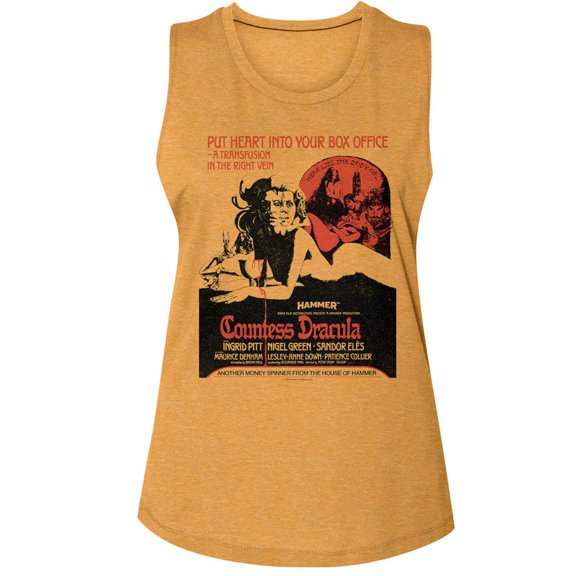 Hammer Horror Countess Dracula Poster Antique Gold Ladies Muscle Tank 2Xl