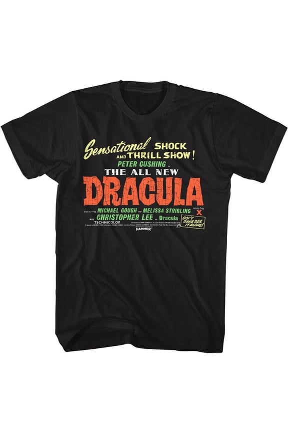 Hammer Horror Dracula Shock And Thrill Black Adult T-Shirt