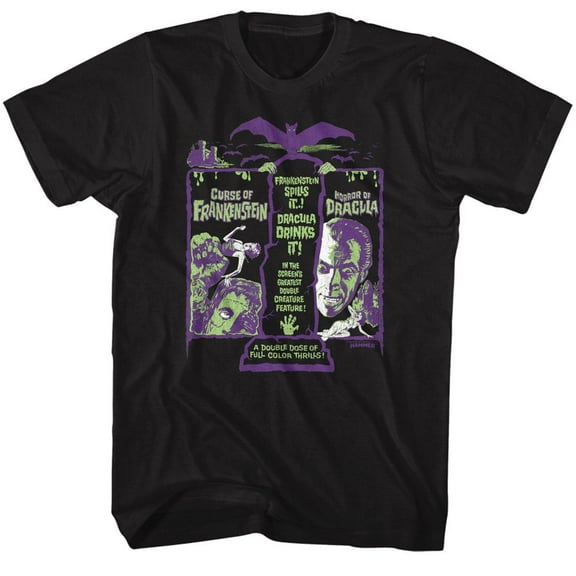 Hammer Horror Franken Drac Recolor Black Adult T-Shirt 4Xlt