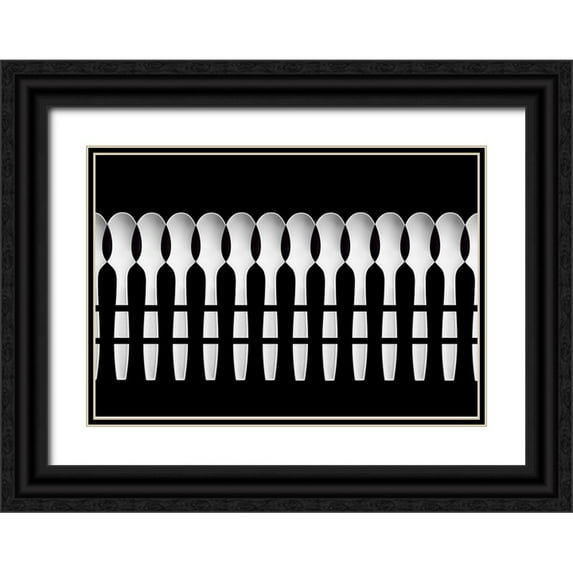 Hammer, Jacqueline 18x14 Black Ornate Wood Framed with Double Matting Museum Art Print Titled - Spoons Abstract: Fence