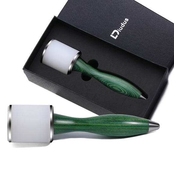 Hammer Leather Working Mallet Leather Maul DIY Leathercraft Mallet Stamping Tool with Nylon Straight Head Wood Handle for Leatherwork (Green/Water-Rippled)