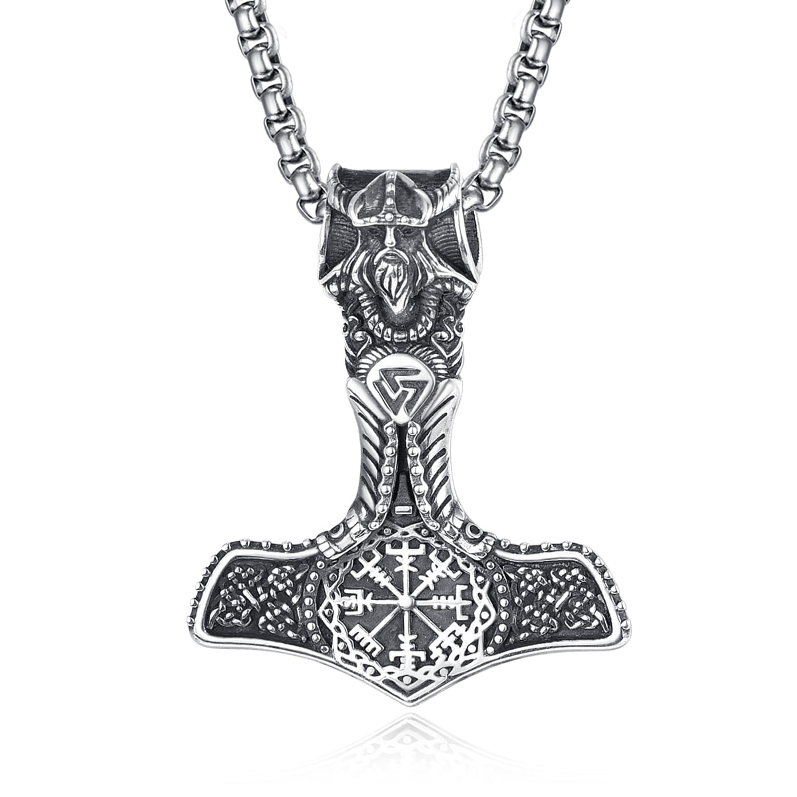Hammer Necklace for Men Norse Viking Hammer Pendant with Rolo Chains