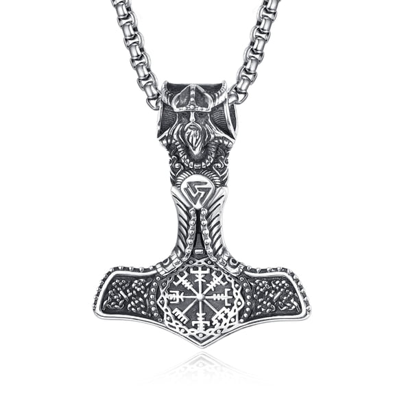 Hammer Necklace for Men Norse Viking Hammer Pendant with Rolo Chains