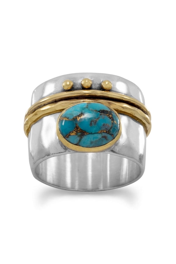 Hammer Sterling Silver Band Ring Gold-Flashed Thin Band Dot Design - Size 9