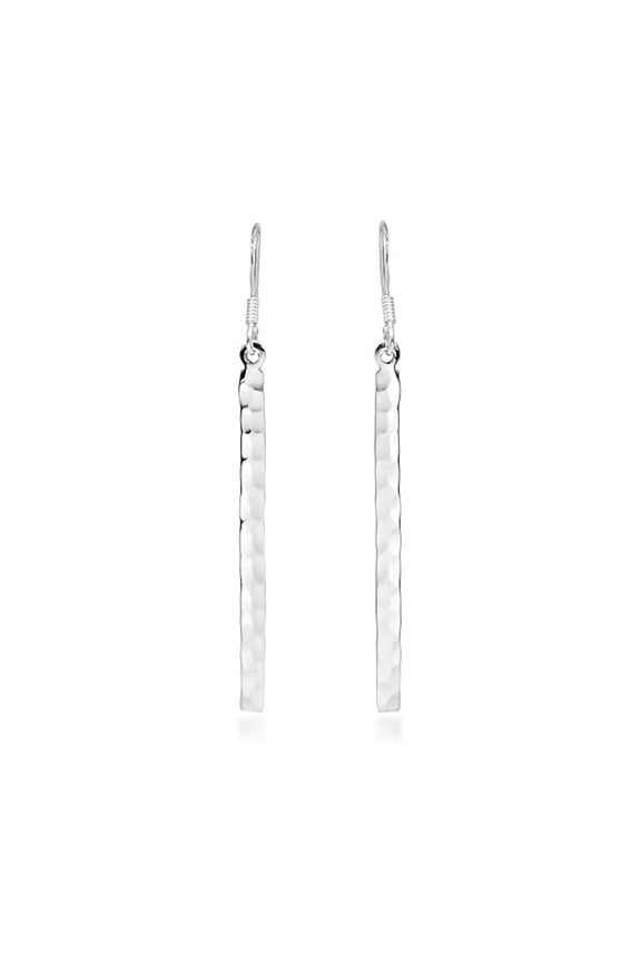 Hammer Texture Long Stick Dangle Earrings in 925 Sterling Silver | Casual and Cool Everyday Jewelry for Women | Modern Gift