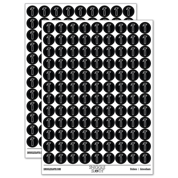 Hammer Tool Outline 200+ Round Stickers - Black - Matte Finish - 0.50" Size