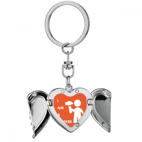 Hammer Worker Force Position Work Heart Angel Wing Key Chain Holder