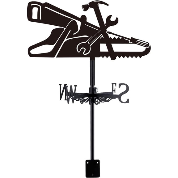 Hammer Wrench Weather Vane Metal Wind Direction Indicator Measuring Instrument Roof Decorative Wind Direction Vanes for Outdoor Garden Farm Backyard Gazebo Barn Art Decoration Black Black DIY