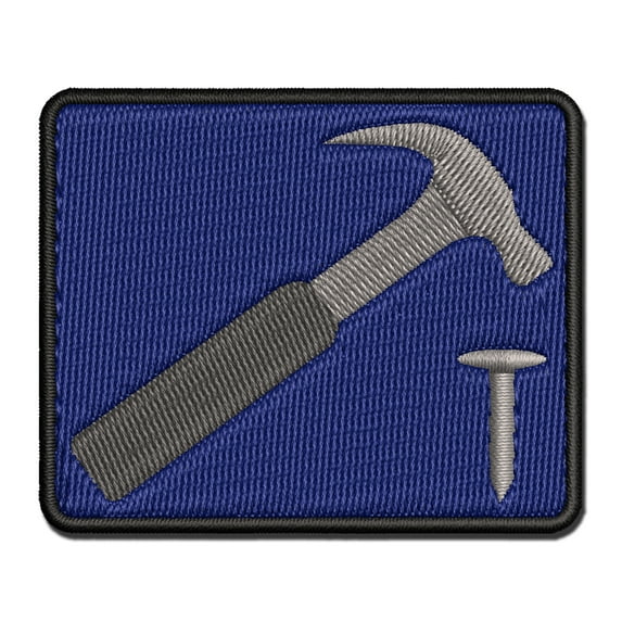 Hammer and Nail Construction Applique Multi-Color Embroidered Iron-On Patch - 3 Inch Medium