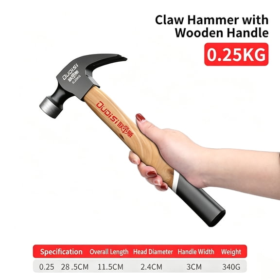 Hammer tool home hammer wooden handle claw hammer nail hammer small hammer hammer hammer hammer hammer steel mini woodworking hammer-Qinggang wooden handle sheep horn hammer[0.25kg]