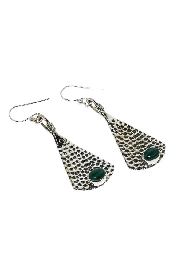 Hammered 925 Sterling Silver Russian Malachite Earring Size 2.09", Dangle Handmade Earring, Malachite Earring, Green Earring, Gemstone Earring, New Ye